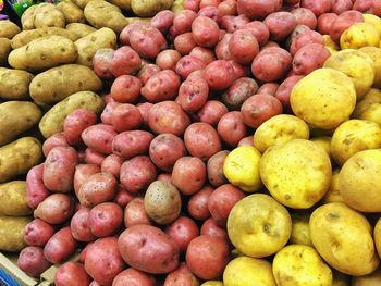 High angle view of raw potatoes at market