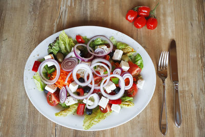 High angle view of fruits in bowl on table