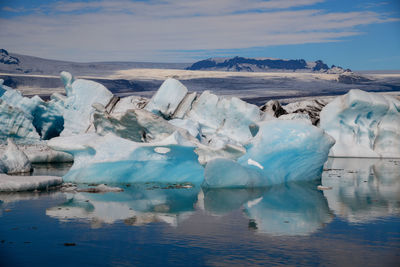 Close-up of icebergs on lake at jokulsarlon glacial lagoon