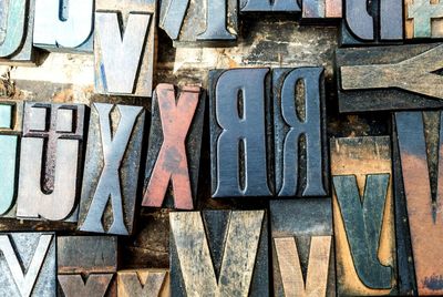 Close-up of wooden letterpress