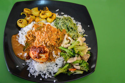 High angle view of food in plate