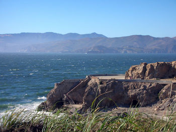 Scenic view of sea against clear sky