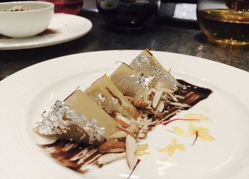 Close-up of food served in plate