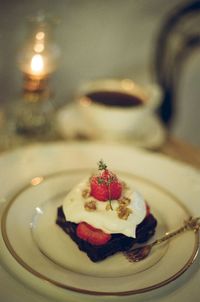 Close-up of cake served on plate