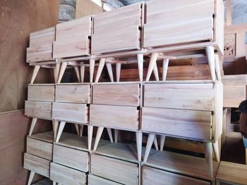 Stack of empty chairs at home