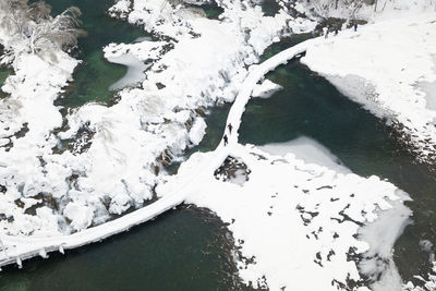 High angle view of frozen lake during winter