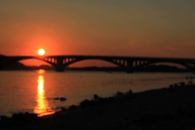 Bridge over river at sunset