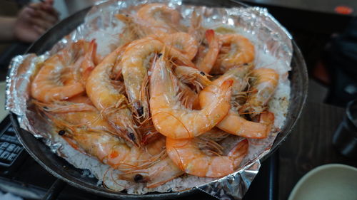 Close-up of shrimps in plate