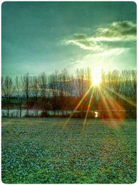Scenic view of field against sky at sunset