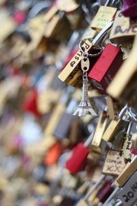 Close-up of padlocks hanging on chain