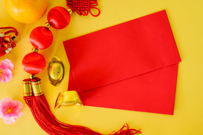 High angle view of christmas decoration on table