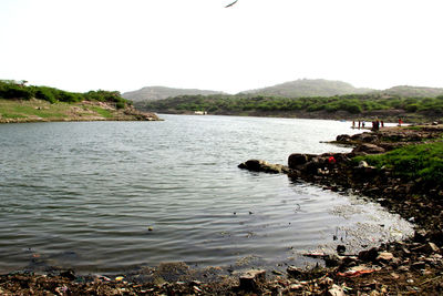 Scenic view of lake against clear sky