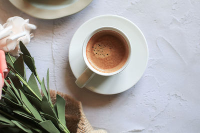 High angle view of coffee on table