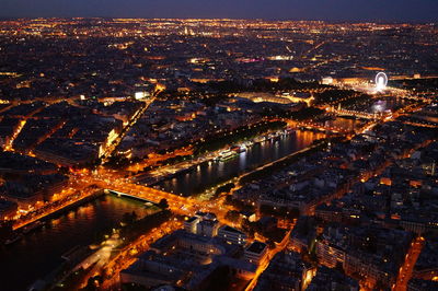 Aerial view of city at night