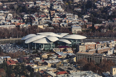 High angle view of buildings in city