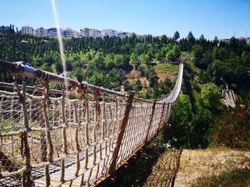 Panoramic shot of railroad track amidst trees against sky