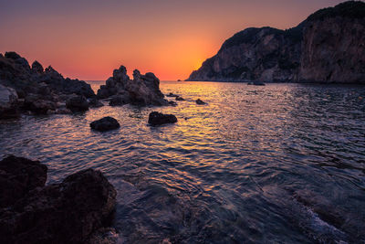 Scenic view of sea against sky during sunset