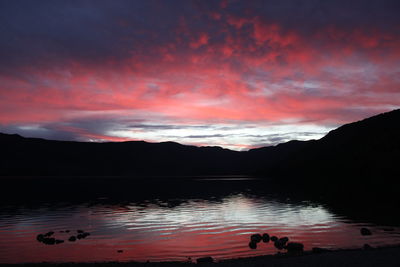 Scenic view of lake against sky during sunset