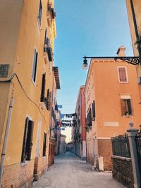 Narrow street amidst buildings against sky