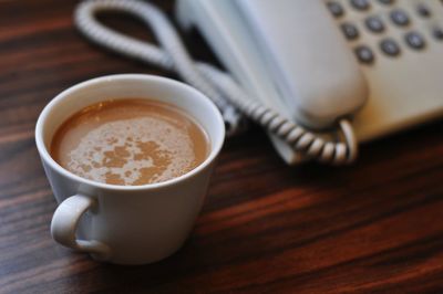 High angle view of coffee on table