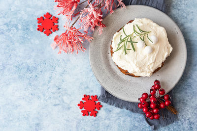 High angle view of red berries on white background