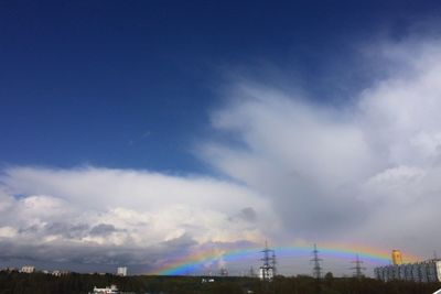 Scenic view of rainbow over city against sky