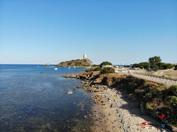 Scenic view of sea against clear sky