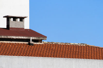 High section of built structure against clear blue sky