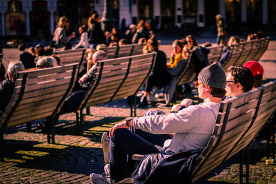 Crowd sitting outdoors