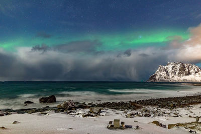 Scenic view of sea against sky at night