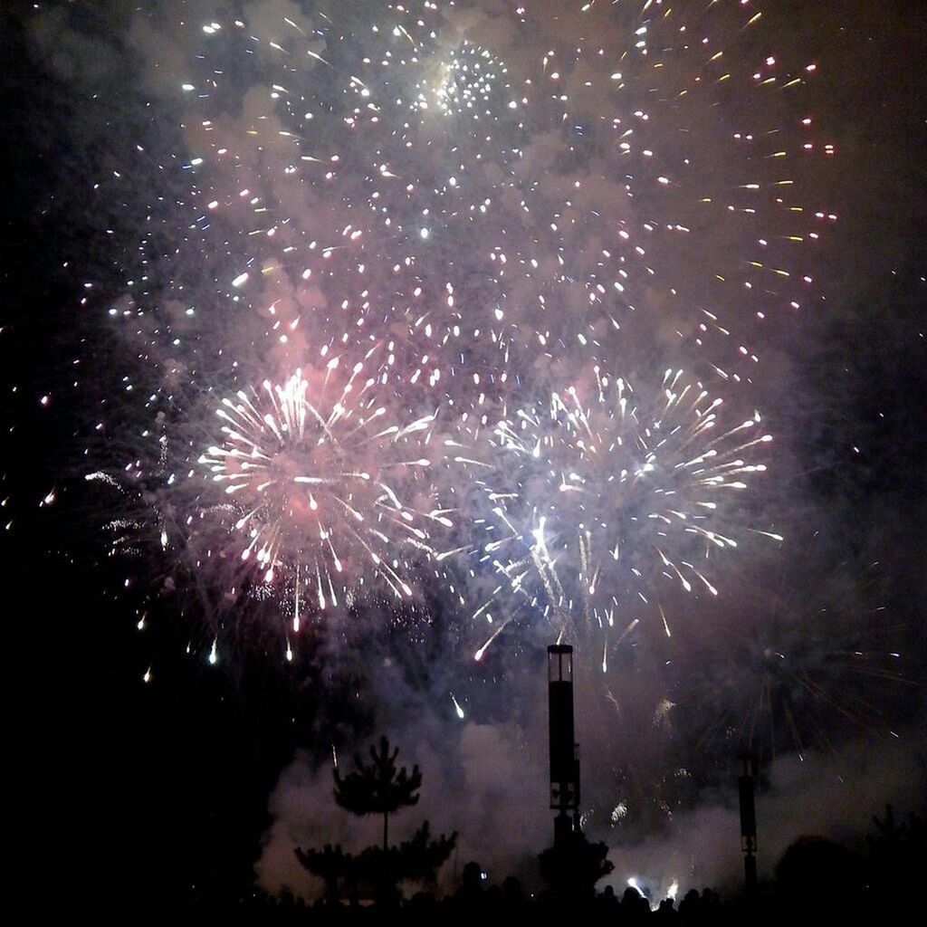 night, firework display, illuminated, celebration, exploding, arts culture and entertainment, event, firework - man made object, sparks, firework, long exposure, entertainment, motion, glowing, low angle view, celebration event, sky, large group of people, blurred motion, smoke - physical structure