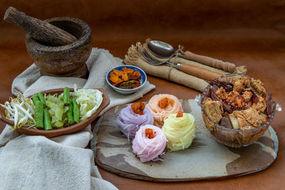 High angle view of food on table