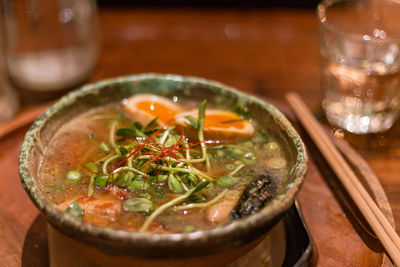 Close-up of soup in bowl