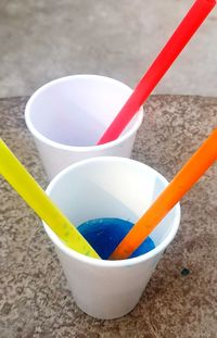 High angle view of multi colored pencils on table