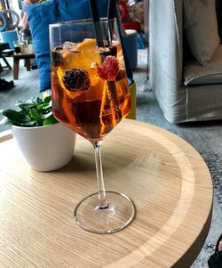 Close-up of wine in glass on table