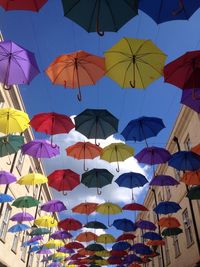 Low angle view of colorful umbrellas