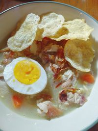 High angle view of breakfast served in plate