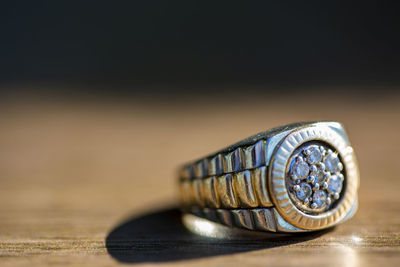 Close-up of coins on table