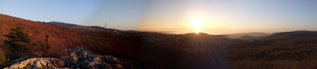 Panoramic view of mountains against sky during sunset