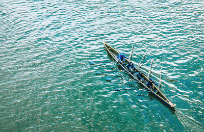 High angle view of nautical vessel in water