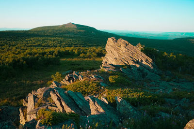 Scenic view of landscape against clear sky