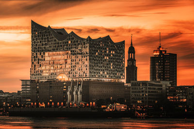 Two hamburg landmarks, st.michaelis church and elbphilharmony 