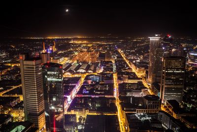 Aerial view of city at night