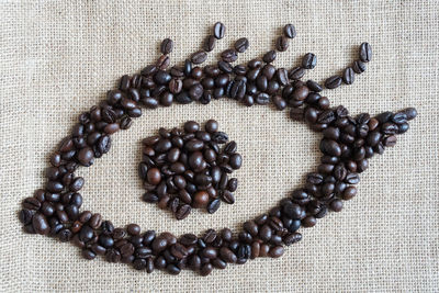 High angle view of coffee beans on table