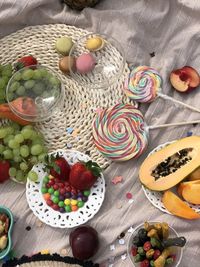 High angle view of fruits on table