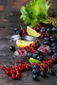 High angle view of fruits on table