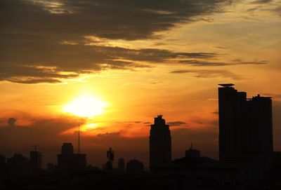 Silhouette of buildings at sunset