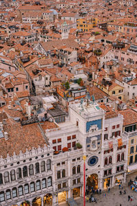 High angle view of buildings in city