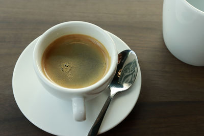 High angle view of coffee on table