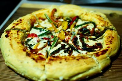 Close-up of pizza on table